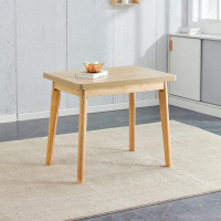Union Rustic Foldable Table In Wood Colour, Sintered Stone Tabletop With Rubber Wooden Legs, Foldable Computer Desk, Fol