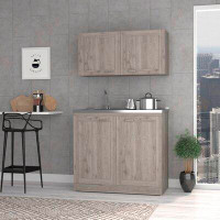 Millwood Pines Ashura 2-pc Kitchen Cabinet Set includes Countertop base unit and wall mounted Cupboard
