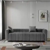 Latitude Run® Modern Teddy Velvet Sofa,2-3 Seat Mid Century Indoor Couch, Exquisite Upholstered Loveseat With Striped De