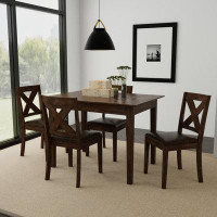 Gracie Oaks Willadene Wood 5 Piece Dining Set With X-Back Dining Chairs, Dark Espresso Wire Brush