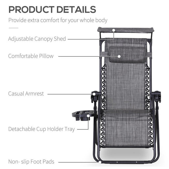 Zero Gravity Chair 35.5" x 26.5" x 43.25" Dark Grey in Patio & Garden Furniture - Image 4