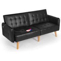 Corrigan Studio Demeo 65" Vegan Leather Convertible Sofa