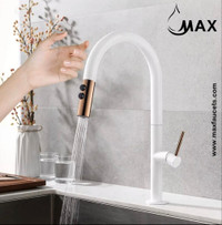 Smart Touch Kitchen Faucet Single Handle Pull-Out With White,Rose Gold Finish