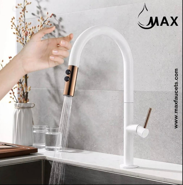Smart Touch Kitchen Faucet Single Handle Pull-Out With White,Rose Gold Finish in Plumbing, Sinks, Toilets & Showers