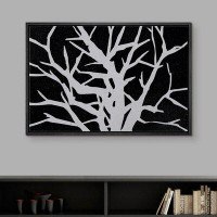 SIGNLEADER Loon Peak Framed Canvas Print Wall Art Grey Tree Branch Silhouette Nature Plants Illustrations Impressionism
