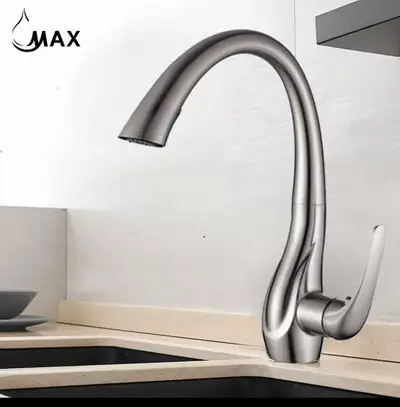 Gooseneck Kitchen Faucet Single Handle Pull-Out 14 Brushed Nickel Finish