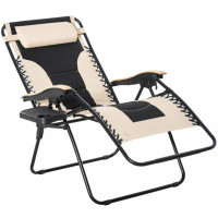 Arlmont & Co. Foldable Outdoor Lounge Chair With Footrest, Oversized Padded Zero Gravity Lounge Chair With Headrest, Cup