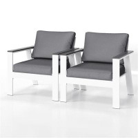wendeway Patio Dark Grey Aluminum White Modern Couch Single Sofa Chair Set Of 2 Outdoor