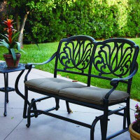 Lark Manor Allene Outdoor Gliding Metal Bench with Cushions