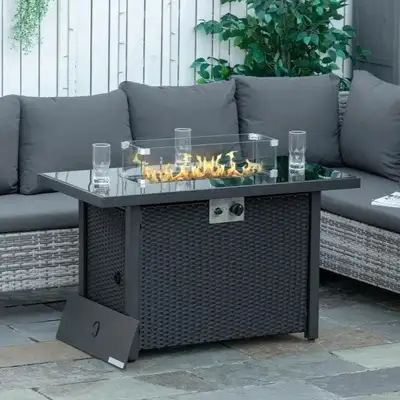 Stay warm in the outdoors with this 50,000 BTU, propane-powered fire pit table! Features: • Usable a...