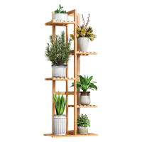 Arlmont & Co. Bamboo Plant Stand For Indoor Outdoor Plants Corner Plant Shelf Flower Stands Tall Plant Shelf 6 Potted Ho