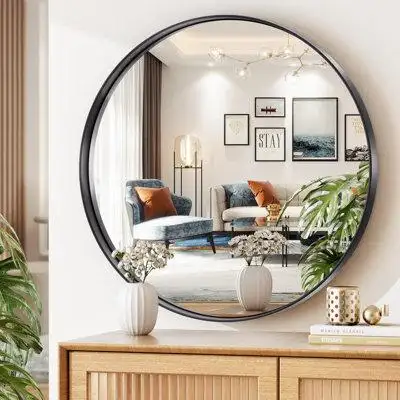 Ebern Designs Molly Round Metal Framed Wall Mounted Bathroom/Vanity Mirror