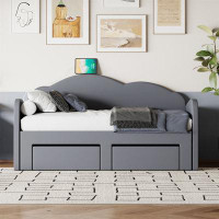Ivy Bronx Twin Size Upholstered Daybed With Cloud-Shaped Backrest, Trundle & 2 Drawers And USB Ports