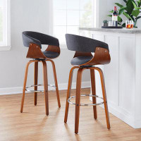 Wade Logan Archaimbaud Mid-Century Modern Fixed-Height Stool With Swivel In Walnut Wood And Round Metal Footrest By Wade