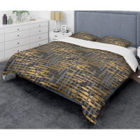 East Urban Home Gold Checkered Pattern I Mid-Century Duvet Cover Set