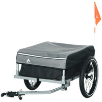 OUTDOOR BIKE CARGO TRAILER, FOLDABLE BICYCLE LUGGAGE WAGON, TRIPLE SAFETY, 16 WHEELS, REMOVABLE COVER, BLACK AND GREY