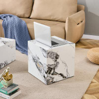 Wrought Studio Modern White MDF+Sticker Material Cube Stylish Texture Design Coffee Table -15.75 Inches-