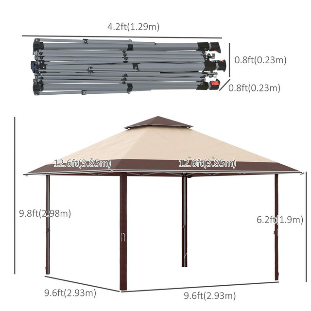 Pop Up Tent 13' x 13' x 9.8' Khaki in Patio & Garden Furniture - Image 3