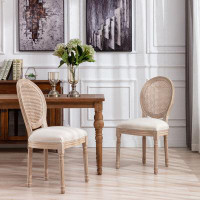 One Allium Way Solid Wood Frame Antique Painting Linen Fabric Rattan Back Dining Chair