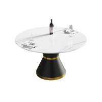 Everly Quinn 59.05"Modern Artificial Stone Round White Carbon Steel Base Dining Table-Can Accommodate 6 People