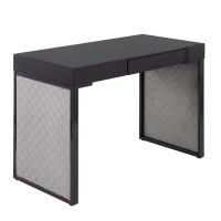 Hokku Designs Baiba Contemporary Upholstered Desk In Black Steel, Black Wood And Silver Velvet By Latitude Run®