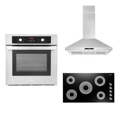 Cosmo 3 Piece Kitchen Package With 36" Electric Cooktop 36" Island Range Hood 24" Single Electric Wall Oven