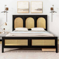 Bay Isle Home™ Wood Storage Platform Bed with 2 Drawers,Rattan Headboard and Footboard