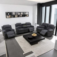 Changhe Trading Inc Jac- Dark Gray Flannel 3-Piece Living Room Recliner Sofa Set
