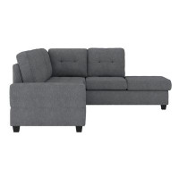 Latitude Run® Verlie Grey Microfiber Fabric Upholstery 2-Piece Reversible Sectional With Drop-down Cup Holders