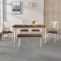 One Allium Way Vintage Style Six Piece Wooden Dining Table Set, For Indoor Use