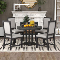 Red Barrel Studio 5-Piece Dining Set Extendable Round Table And 4 Upholstered Chairs Farmhouse Dining Set For Kitchen, D