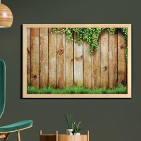 East Urban Home Ambesonne Rustic Wall Art With Frame, Fresh Spring Season Grass And Leaf Plant Over Old Wood Fence Garde