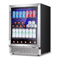 KELIVOL 24”Wine Cooler Cabinet Built-In Or Freestanding, Beverage Refrigerator With Stainless Steel Glass Door