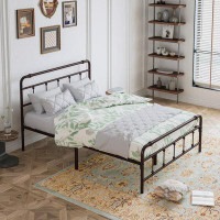 August Grove Metal Platform Bed Frame With  Wrought Iron-Art Headboard/Footboard