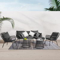 Bay Isle Home™ Alfhild 6 Piece Patio Conversation Set with Tables and Cushions