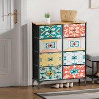 Bungalow Rose Momme Dresser for Bedroom 8 Drawer Dresser Tall Organizer Storage Chests of Drawers Closet Colorful