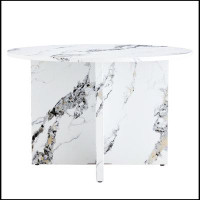 House of Hampton Round Dining Table for 4-6, 47 Inch Modern Kitchen Faux Marble Table Small Dinner Table MDF