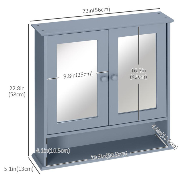 Wall Cabinet 22" x 5.1" x 22.8" Gray in Hutches & Display Cabinets - Image 3