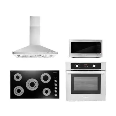 Cosmo 4 Piece Kitchen Package 36" Electric Cooktop 36" Wall Mount Range Hood 24" Single Electric Wall Oven 24.4" Built-I