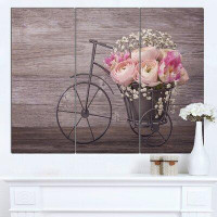 Made in Canada - Design Art 'Ranunculus Flowers on Bicycle' 3 Piece Wall Art on Wrapped Canvas Set