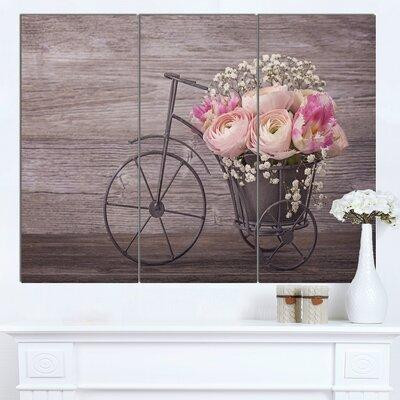 Made in Canada - Design Art 'Ranunculus Flowers on Bicycle' 3 Piece Wall Art on Wrapped Canvas Set in Home Décor & Accents