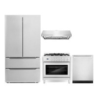 Cosmo Cosmo 4 Piece Kitchen Packages With 36" Freestanding Gas Range 36" Under Cabinet Range Hood 24" Built-in Integrate