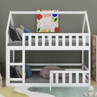 Harper Orchard Keneisha Twin over Twin House Bunk Bed with Fence and Door