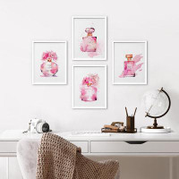 SIGNLEADER French Perfume Bottles Framed On Paper 4 Pieces Print