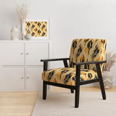 Design Art Yellow And Black Vintage Ikat Nostalgia - Upholstered Victorian Arm Chair