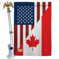 Breeze Decor US Canada Friendship - Impressions Decorative Aluminum Pole & Bracket House Flag Set HS108190-BO-02