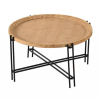 Hokku Designs D32" X 18" Farmhouse Round Wooden Round Coffee Table With Metal Legs