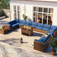 Latitude Run® Polyethylene (pe) Wicker 12 - Person Seating Group With Cushions And Fire Pit