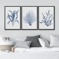 IDEA4WALL IDEA4WALL Framed Canvas Print Wall Art Set Blue Plant Leaf Silhouette Nature Wilderness Illustration Modern Ar