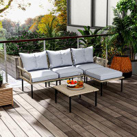 Outsunny 5 Piece Patio Furniture Set, Outdoor Conversation Set With L-Shaped Sofa, Cushions, For Backyard, Lawn And Pool